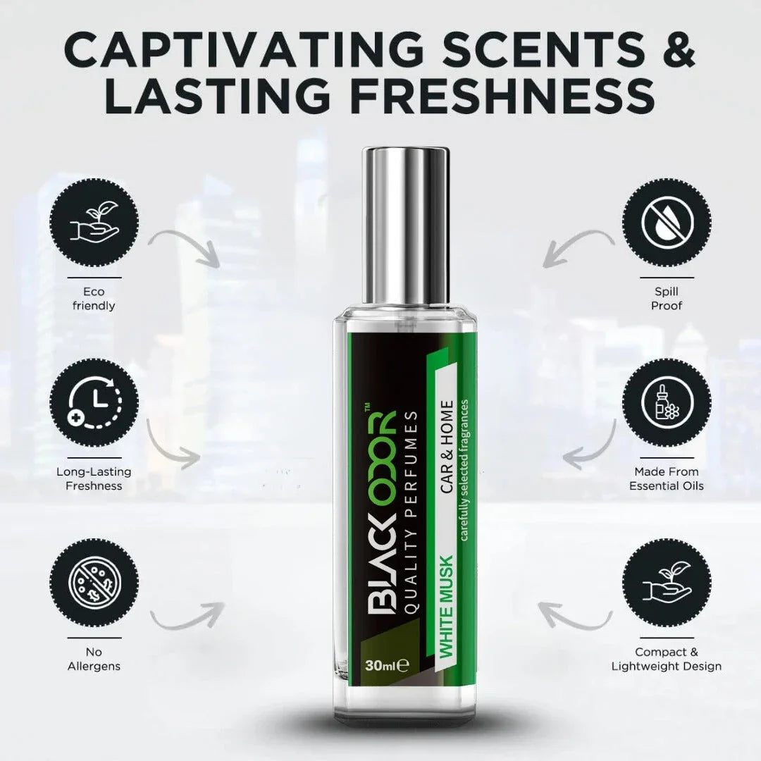 BLACK ODOR BO-34 White Musk Car Freshener Spray | Natural Long-Lasting Car Air Freshener with Bold & Refreshing Fragrance - Biker.Store - www.biker.store