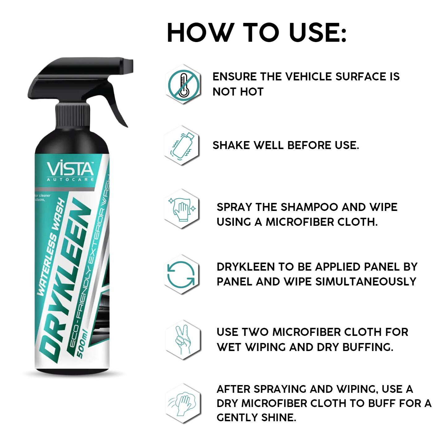 Vista Drykleen 500 ml | Waterless Multi-Surface Cleaner for Automobiles - Biker.Store - www.biker.store