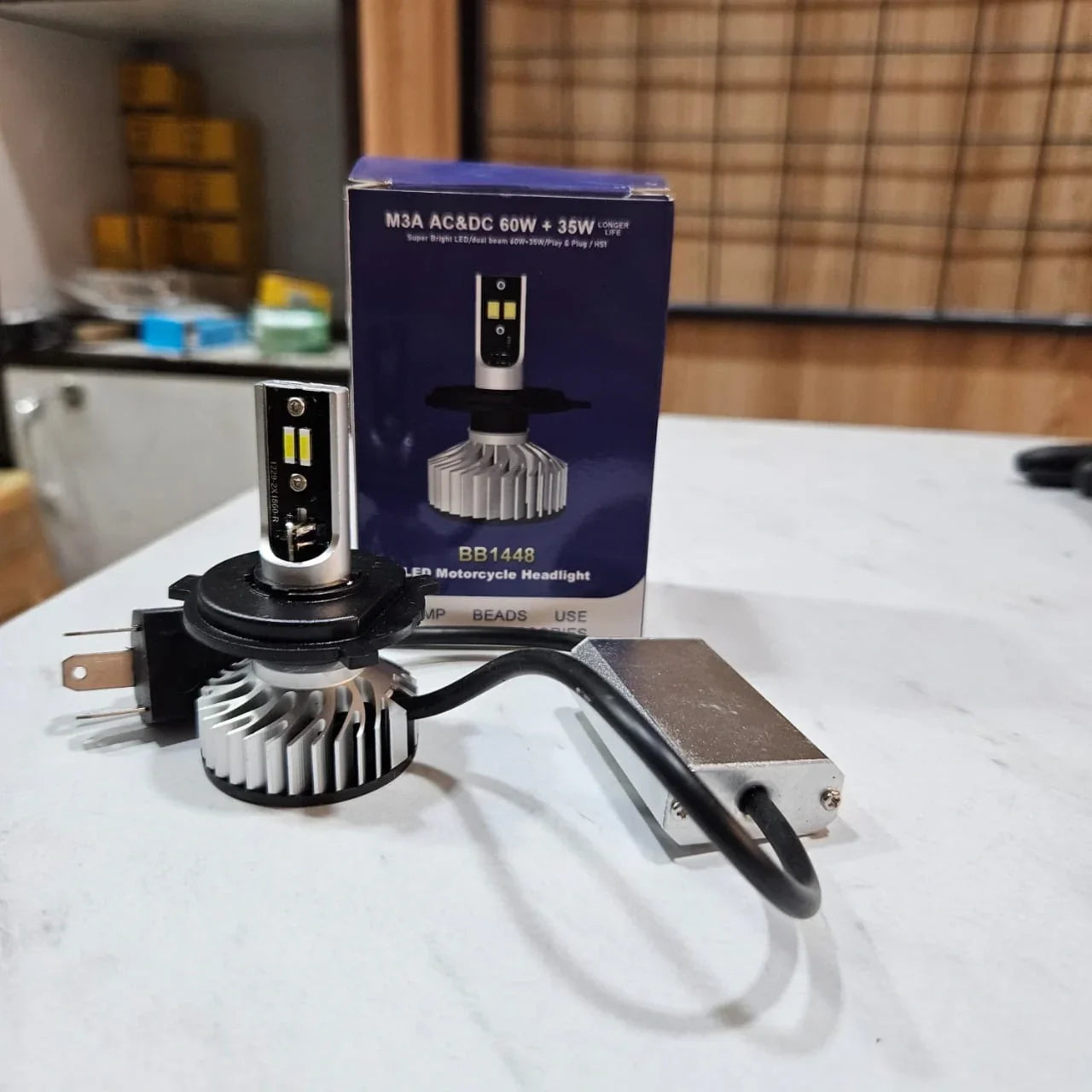 Future Eyes ORIGINAL 60W LED Headlight Bulb H4 For All Motorcycles (Low and High Beam Bulbs (White) AC/DC 60Watt 2 Side Chip) - Type H4 - Biker.Store - www.biker.store