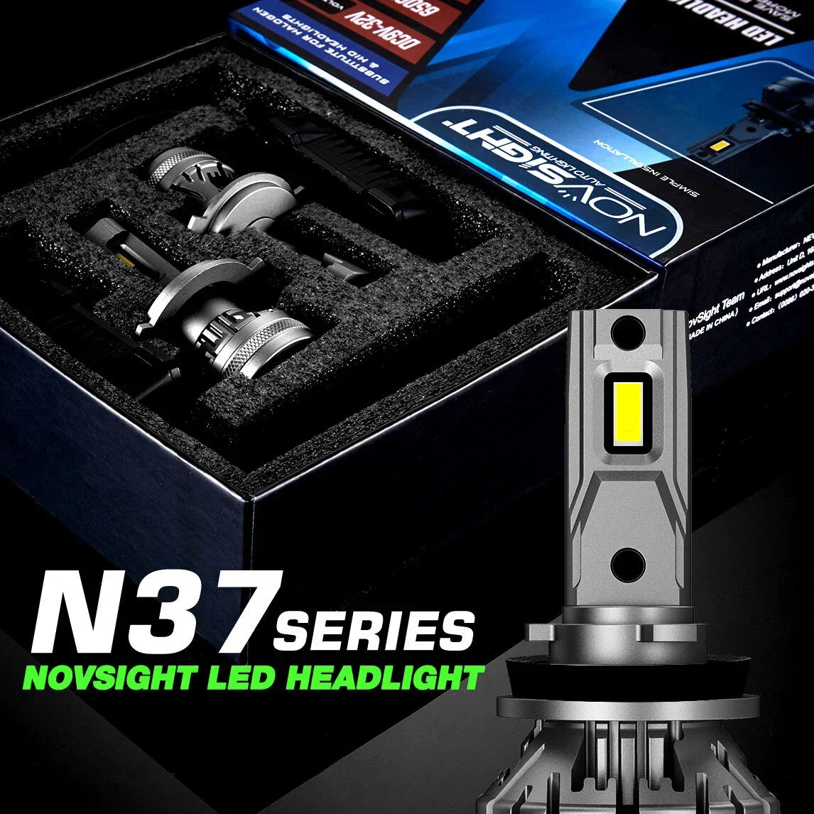 NightEye NovSight A500-N37 H7 DC9-32V LED Headlight H7 Two Pin 22000LM LED Car Lights Bulbs 6500K High & Low Beam 120W/Pair Super Bright - H7 - Biker.Store - www.biker.store