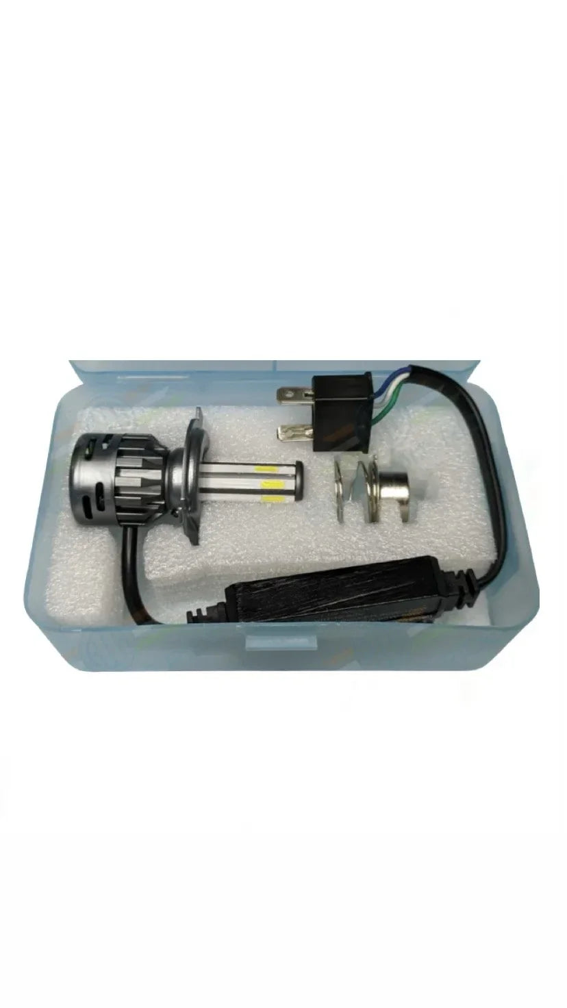 HJG M4 Mini ORIGINAL LED Headlight Bulb H4 80W For All Motorcycles (Low and High Beam Bulbs (White) AC/DC 80Watt 4 Side Chip) - Type H4 - Biker.Store - www.biker.store