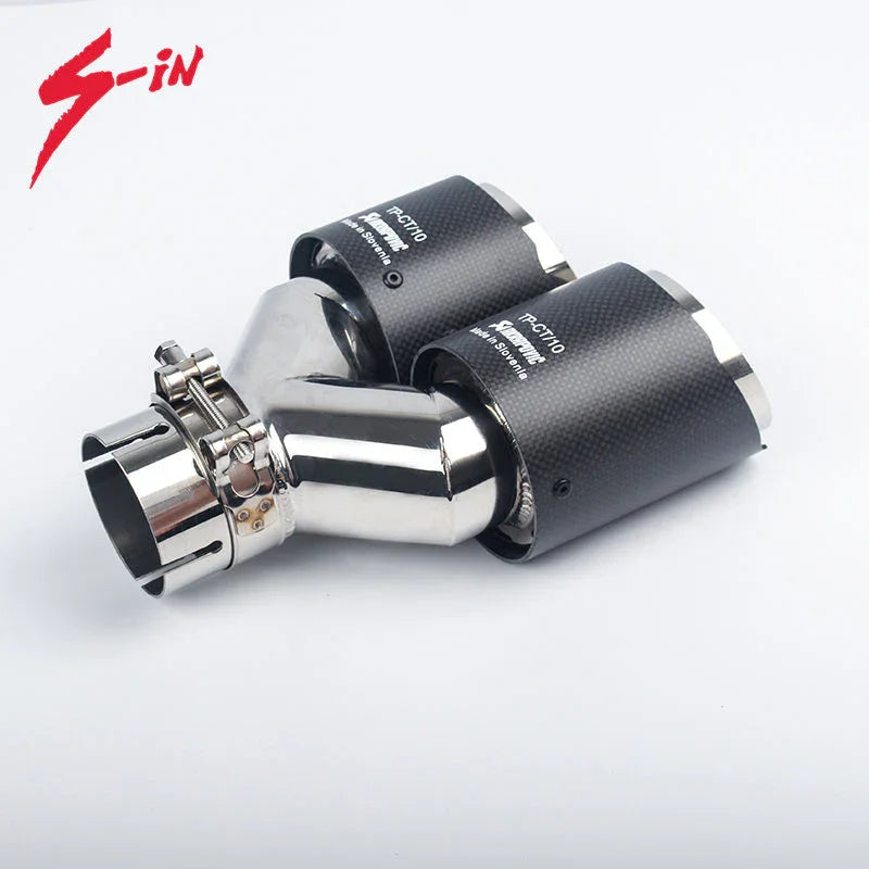 Dual Output Akrapovic Matte Carbon Fiber Exhaust Pipe End Tip for Universal Car - Biker.Store - www.biker.store