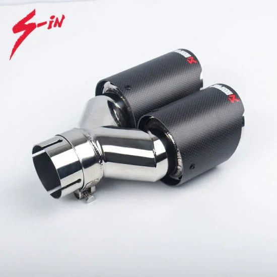 Dual Output Akrapovic Matte Carbon Fiber Exhaust Pipe End Tip for Universal Car - Biker.Store - www.biker.store