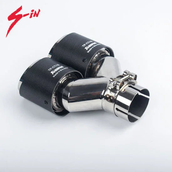 Dual Output Akrapovic Matte Carbon Fiber Exhaust Pipe End Tip for Universal Car - Biker.Store - www.biker.store