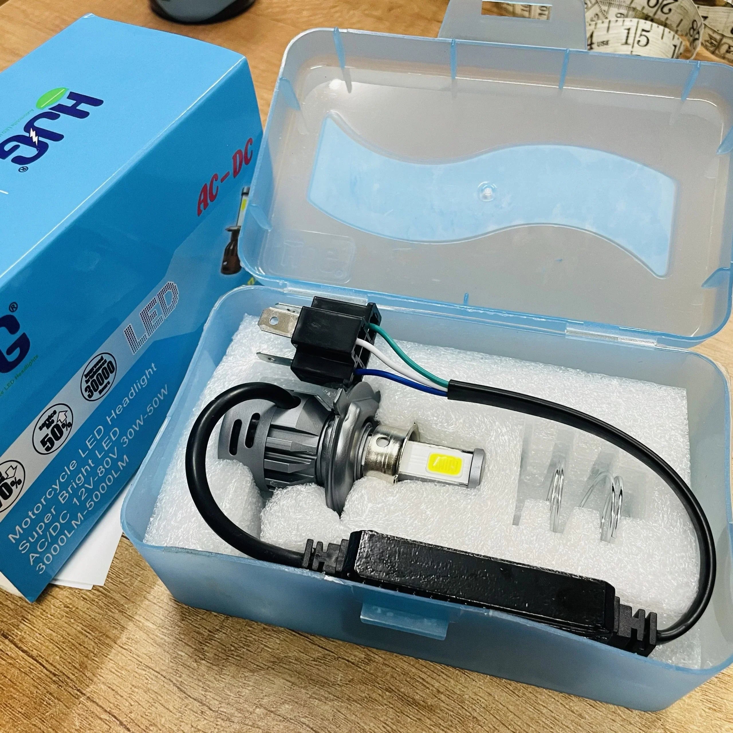 HJG M3 Mini ORIGINAL LED Headlight Bulb H4 50W For All Motorcycles (Low and High Beam Bulbs (White) AC/DC 50Watt 3 Side Chip) - Type H4 - Biker.Store - www.biker.store
