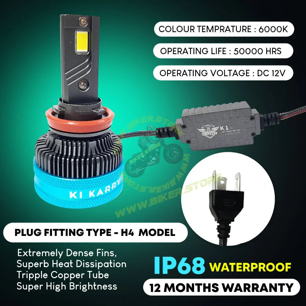 Ki Karry 300 WATTS LED Car Headlight Bulb, White Light, (Pack of 2 with 12 months Warranty) (H4/H19 Fitting) - Biker.Store - www.biker.store