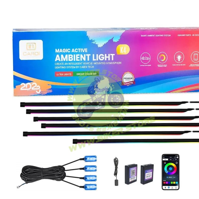 Cardi Ambient Smart LED Ambient Light Strip Kit for Interior Car Lighting, Universal Atmosphere Lamp K4 Plus 7th Gen, 10-in-1 Ambient Lighting Solution with App control - Biker.Store - www.biker.store