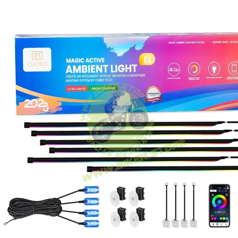 Cardi K4 Plus Ambient Smart LED Ambient Light Strip Kit for Interior Car Lighting, Universal Atmosphere Lamp K4 Plus 7th Gen, 18-in-1 Ambient Lighting Solution with App control - Biker.Store - www.biker.store