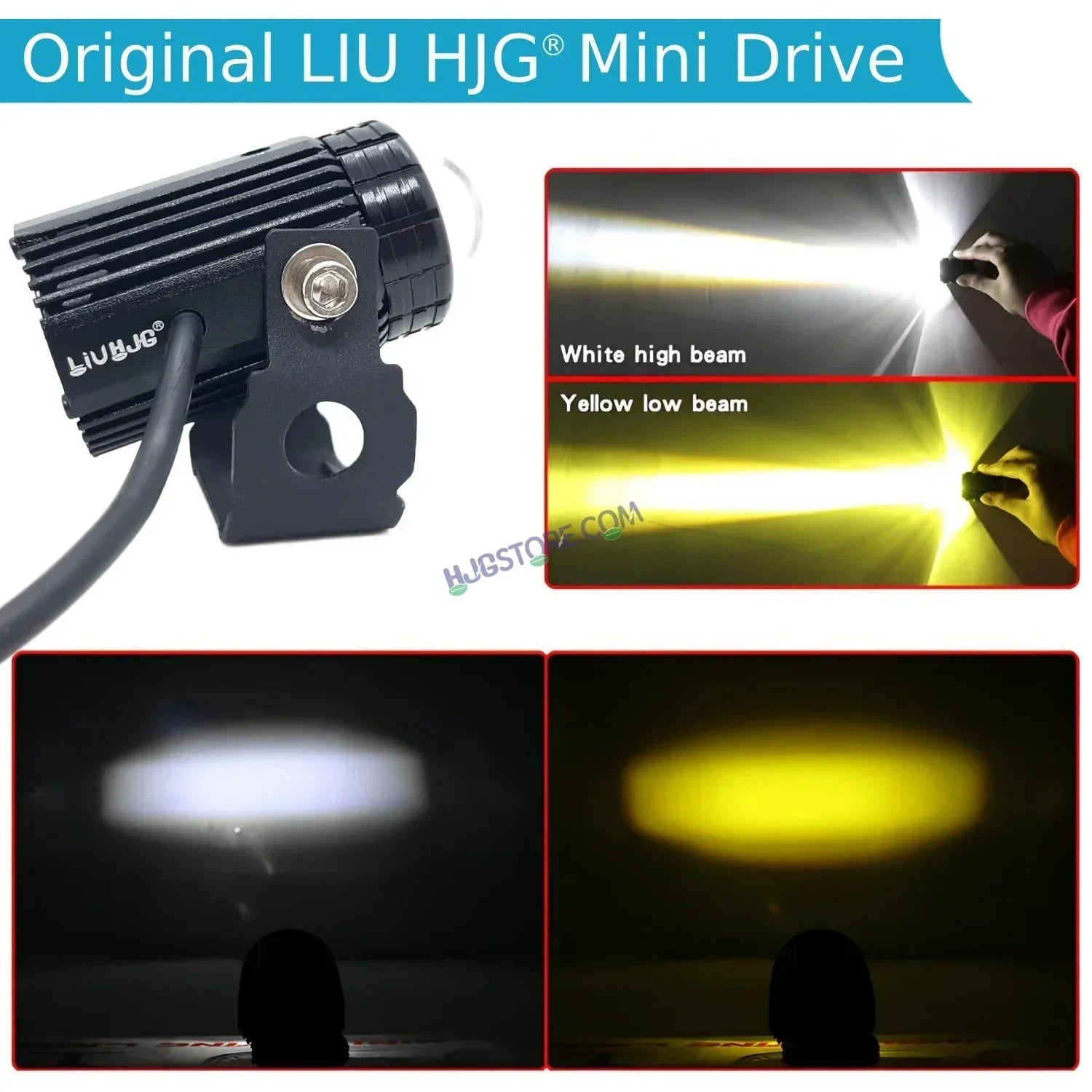 Original LIUHJG HJG Mini Drive LED Fog Light Bulb Lamp For Cars and Motorcycles Dual Color (White & Yellow) With Cooling Fan 2Pcs - Biker.Store - www.biker.store
