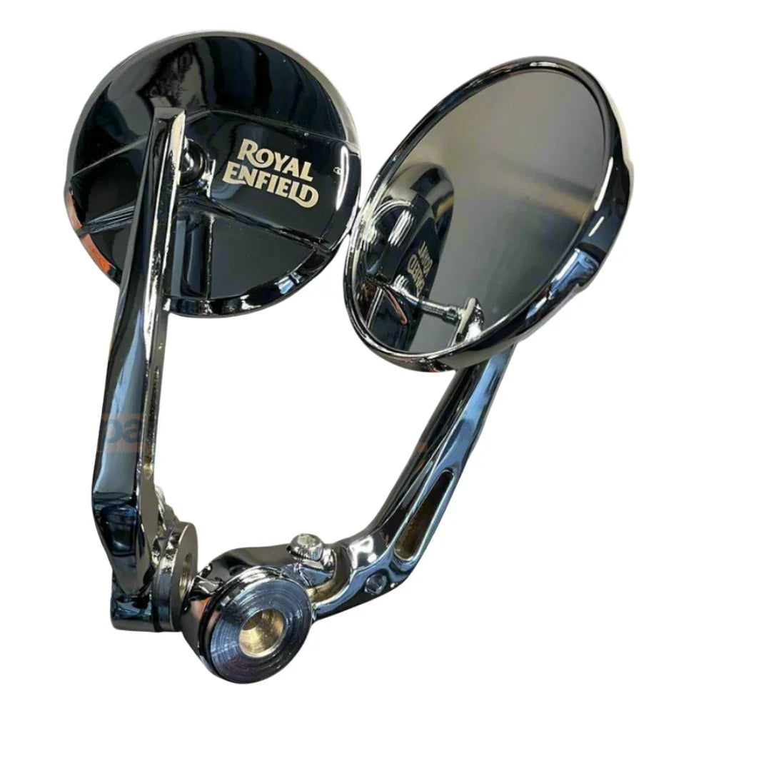 BAR END SIDE MIRRORS – CHROME SET OF -2 (ROYAL ENFIELD) COMPATIBLE FOR GT 650-INTERCEPTOR 650-HUNTER 350-SUPER METEOR 650-CLASSIC 350-REBORN-METEOR 350 - Biker.Store - www.biker.store