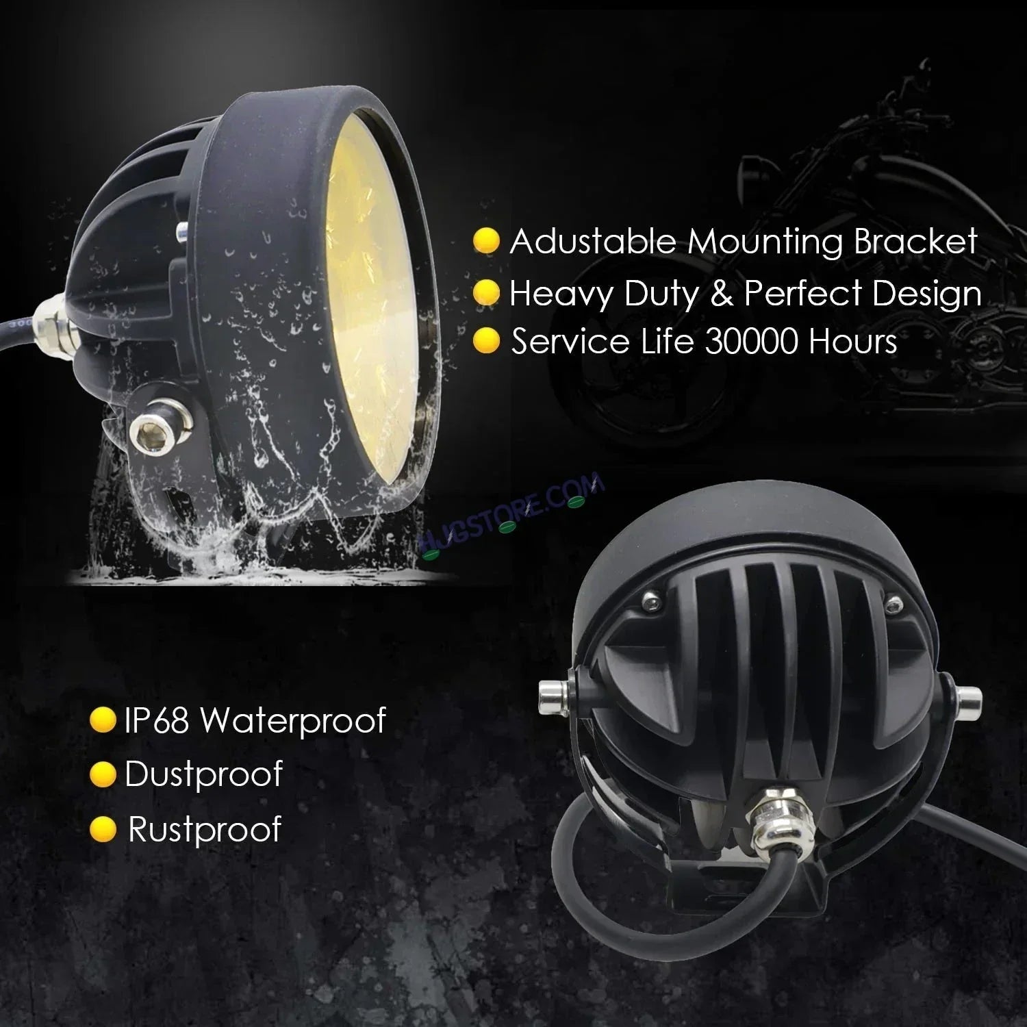 HJG 5 LED 100W Round CREE Foglight Foglamp with Yellow Cover 100W 5 LED HJG 100W 5 LED Car Accessories Led Headlights Lights Led Fog Lights For Motorcycle Car SUV Lights, Set of 2 with Wiring Harness Kit HJG 5 LED Round 100W - Biker.Store - www.biker.store