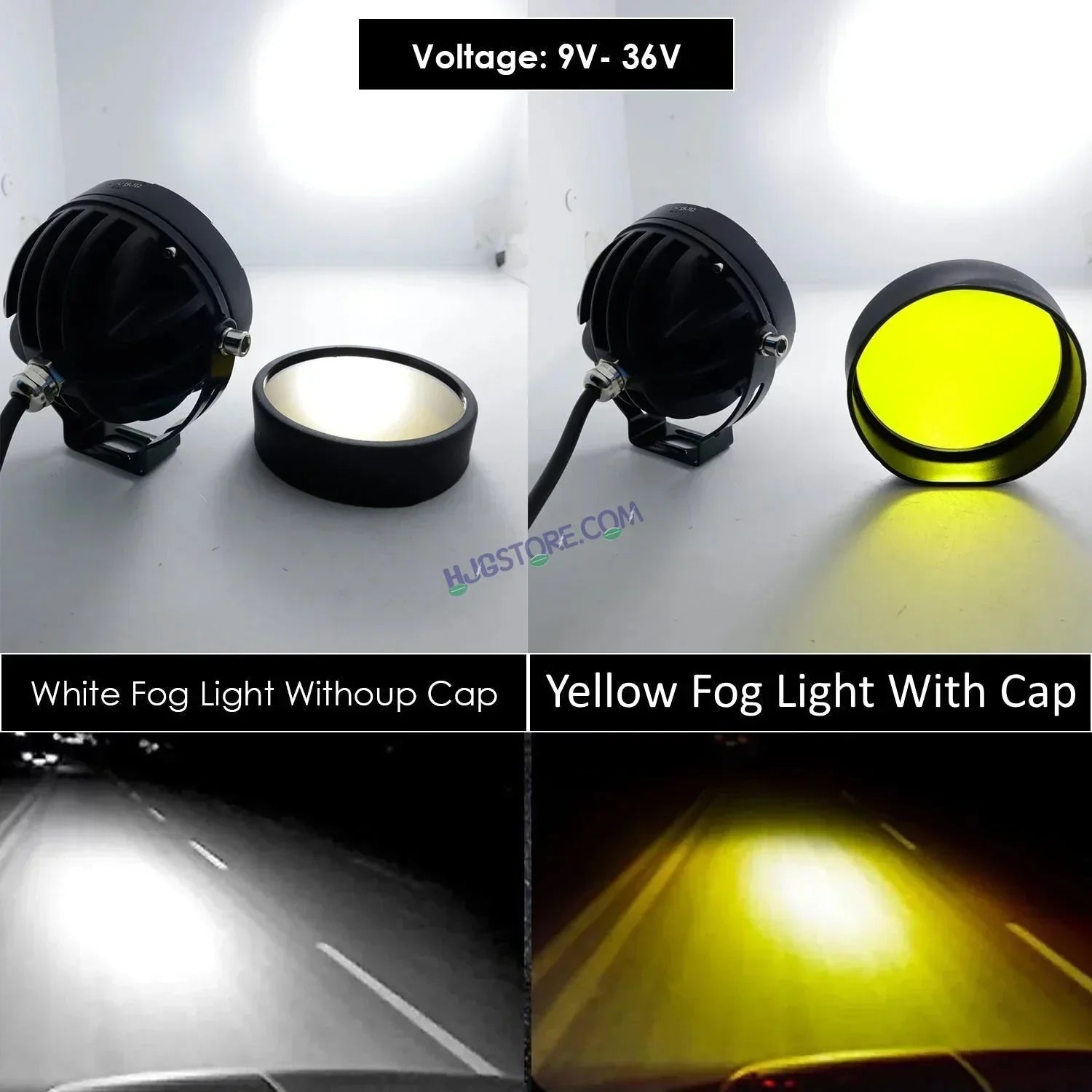 HJG 5 LED 100W Round CREE Foglight Foglamp with Yellow Cover 100W 5 LED HJG 100W 5 LED Car Accessories Led Headlights Lights Led Fog Lights For Motorcycle Car SUV Lights, Set of 2 with Wiring Harness Kit HJG 5 LED Round 100W - Biker.Store - www.biker.store