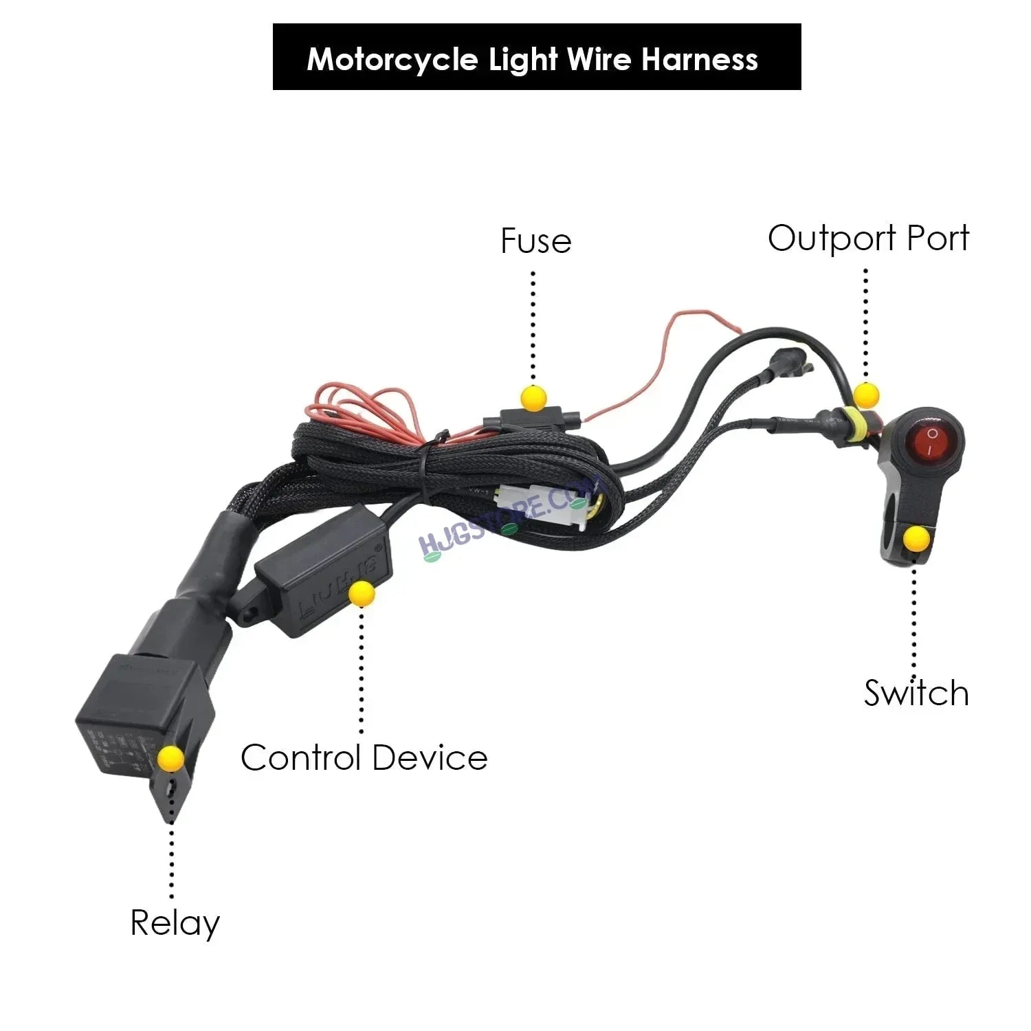 HJG 5 LED 100W Round CREE Foglight Foglamp with Yellow Cover 100W 5 LED HJG 100W 5 LED Car Accessories Led Headlights Lights Led Fog Lights For Motorcycle Car SUV Lights, Set of 2 with Wiring Harness Kit HJG 5 LED Round 100W - Biker.Store - www.biker.store