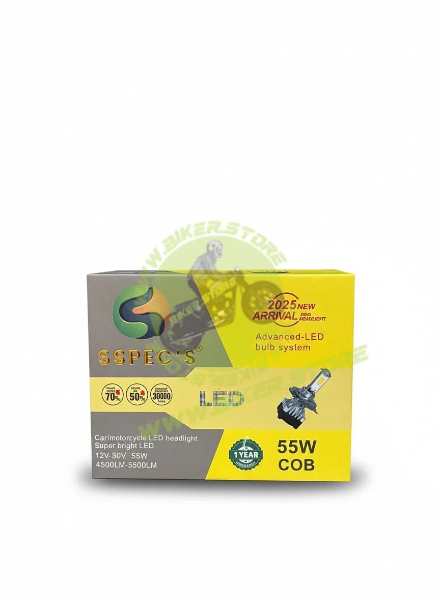 SSPEC 55W H4 COB LED Headlight Bulb for Car & Motorcycle | 4500–5500 Lumens | 12V–80V | (1 Year Warranty) - Biker.Store - www.biker.store
