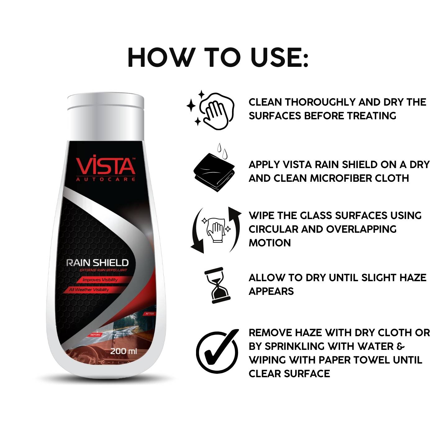 Vista Rain Shield 200 ml Rain Repellent for Windscreen and Window Glass - Biker.Store - www.biker.store