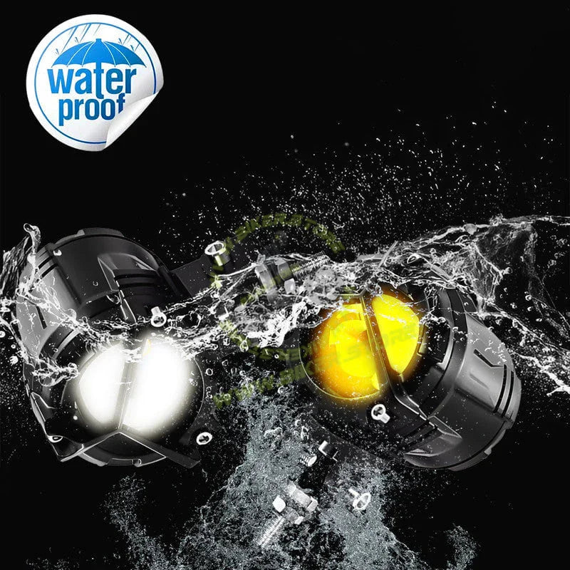 MOTO GENIUS VK350 Mini Dual Color LED Fog Light Kit with Y-Type Harness | Korean Chip 2-in-1 Spot & Flood Beam | Yellow & White Auxiliary Lights for Bike & Car (Pack of 2) - Biker.Store - www.biker.store