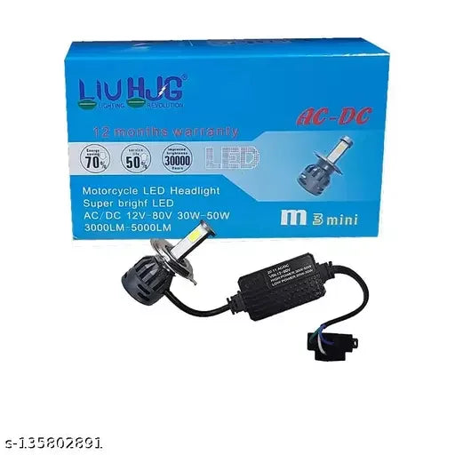 HJG M3 Mini ORIGINAL LED Headlight Bulb H4 50W For All Motorcycles (Low and High Beam Bulbs (White) AC/DC 50Watt 3 Side Chip) - Type H4 - Biker.Store - www.biker.store