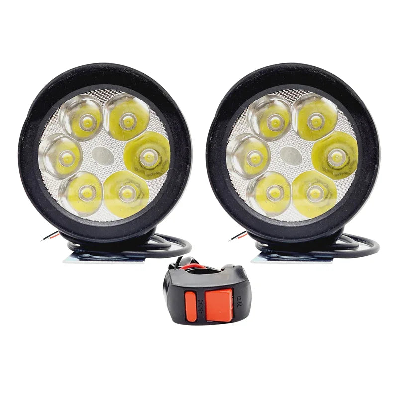 HJG LED Fog Lights for Bikes and Cars High Power, Heavy clamp and Strong ABS Plastic. (6 led Cap Set with Switch) - Biker.Store - www.biker.store