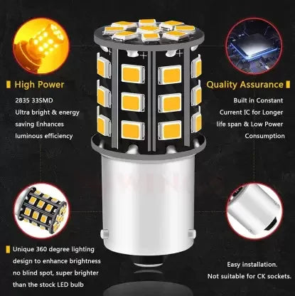 Orange LED Indicator Bulb Bright 360° Reflecting LED Indicator Bulbs Light (STRAIGHT PIN LED ) 2pc Indicator Light Car, Motorbike LED (12 V, 10 W) (Universal For Bike, Universal For Car, Pack of 2) - Biker.Store - www.biker.store