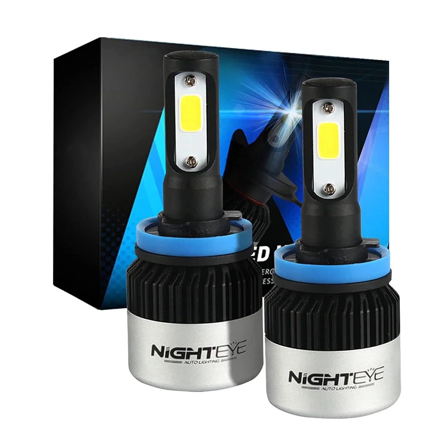 ORIGINAL NIGHTEYE H8/H9/H11/H16 LED Headlight Bulb for Car and Bike White, 90W, 2 Bulbs - 9000 Lumens ULTRA BRIGHT, Type H8/H9/H11/H16 - Biker.Store - www.biker.store