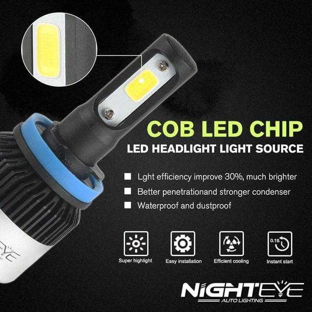 ORIGINAL NIGHTEYE H8/H9/H11/H16 LED Headlight Bulb for Car and Bike White, 90W, 2 Bulbs - 9000 Lumens ULTRA BRIGHT, Type H8/H9/H11/H16 - Biker.Store - www.biker.store