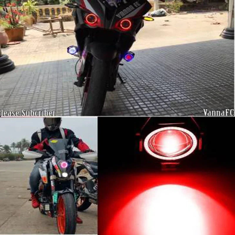 HJG Projector Angel Eyes LED Fog Light For Bike Universal For All Bike (Set of 2 with switch) - Biker.Store - www.biker.store