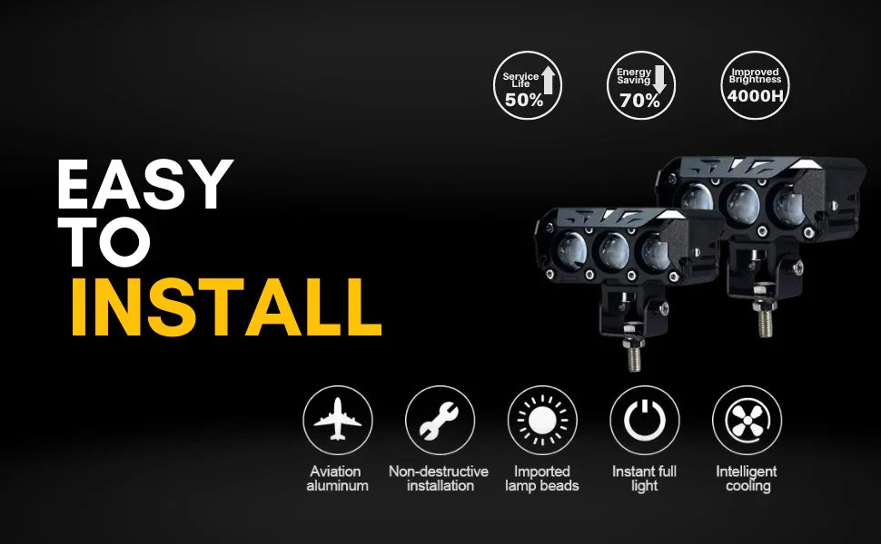 Original HJG Series of Premium Fog Light (3 Round LED HJG Fog Light, 60W per pc * 2 = 120W Total) White Yellow - Biker.Store - www.biker.store