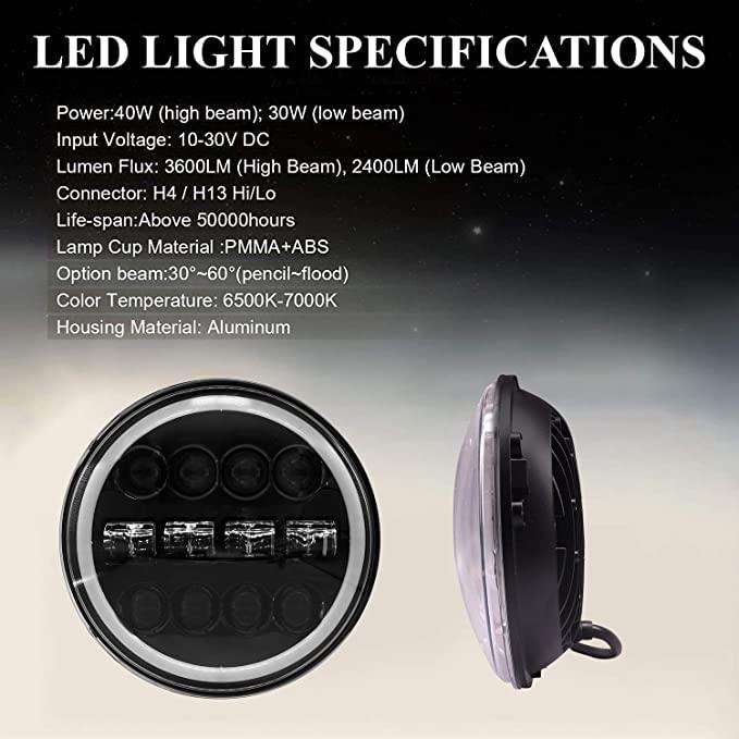 HJG 7 Inch 12 LED Full Ring Headlight Fitting Headlight Compatible with Royal Enfield Classic All Models - Biker.Store - www.biker.store