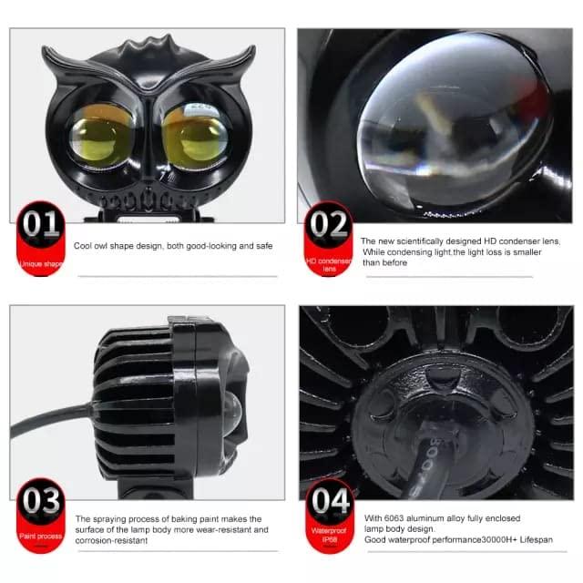 HJG New Model Owl Fog Light For Bike/Car/Thar/Jeep ( Cool White, 40W each * 2 = 80W Total ) - Pack of 2 - Biker.Store - www.biker.store