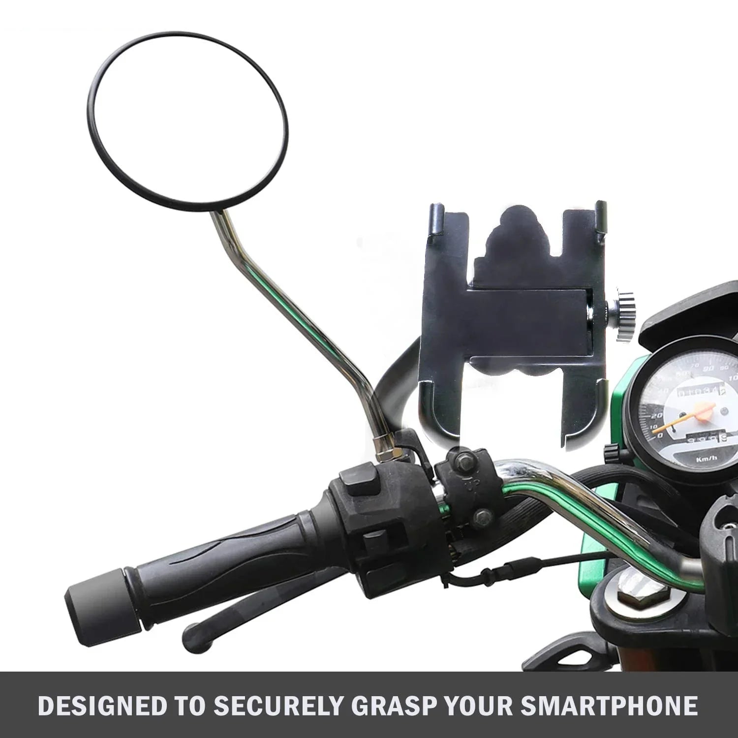 Mobile Phone Holder with USB Charger Waterproof Easy Adjustable Rear View Mirror Mount Solid Metal Cradle Stand Suitable for Bike & Mobile Phones 3.5" to 7.0" (Black) - Biker.Store - www.biker.store