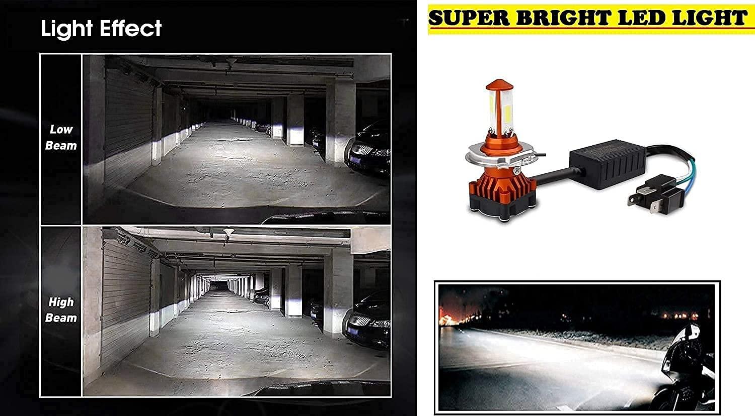 CYT High Brightness Front DC Power Headlight Bulb Universal For All Bikes, Motorcycle, Scooty (DC8V-48V, 40W) 3 Side H4 White LED Headlight with Cooling Fan Head lamp Conversion Kit | Type H4 - Biker.Store - www.biker.store