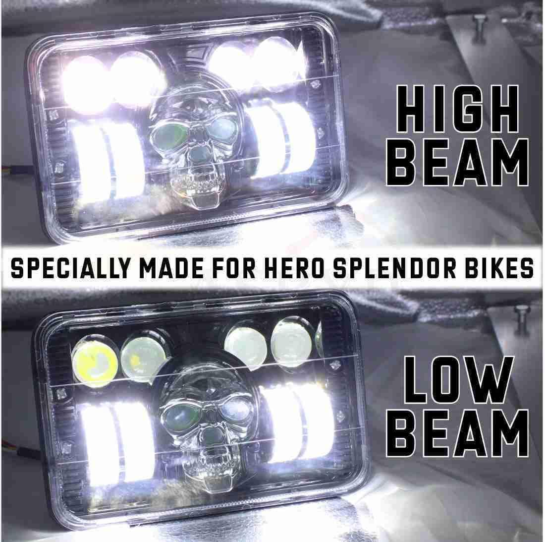 Splendor SKULL BHOOT DRL LED Projector Headlight Assembly Hi/Low Beam With BOSS DRL For Hero Splendor Plus, Splendor Pro, Splendor - Biker.Store - www.biker.store