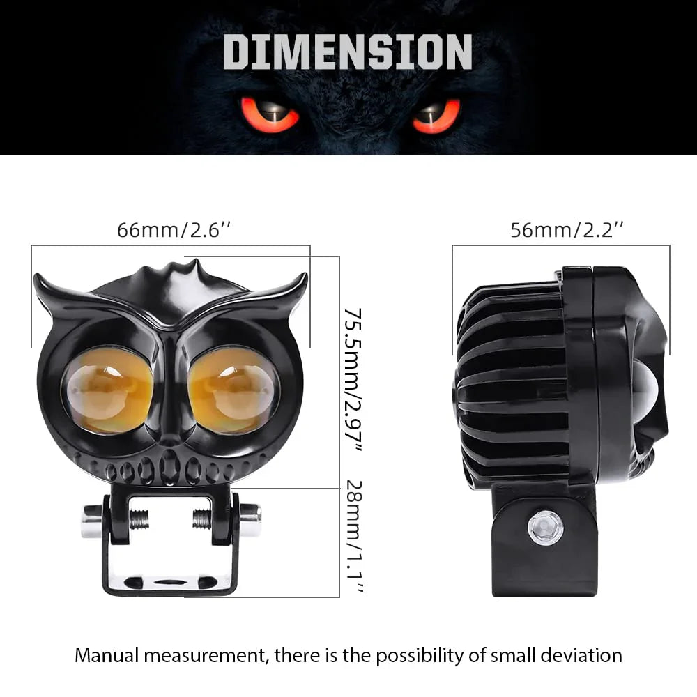 SSLG 2 Led OWL Shape Fog Yellow-White light Low & High Beam for universal vehicles 9V-60V 30W - Biker.Store - www.biker.store