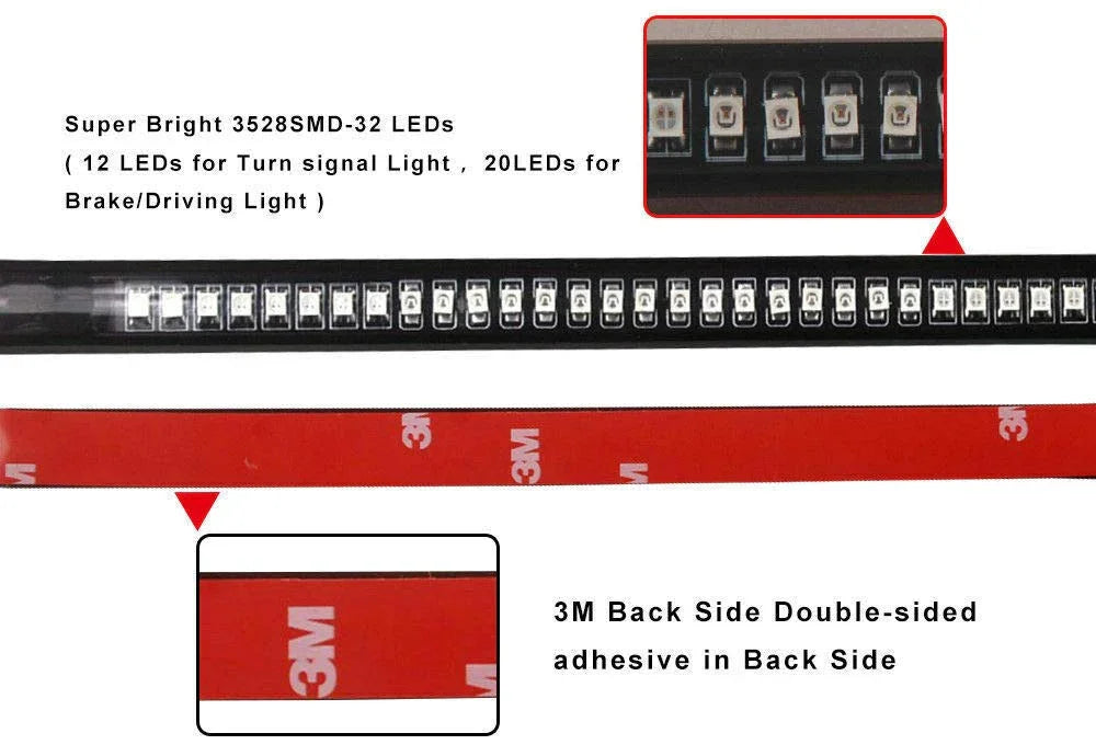 Strip Tail Brake Stop Turn Signal 32LED 8" Flexible led Light for Motorcycle - Biker.Store - www.biker.store