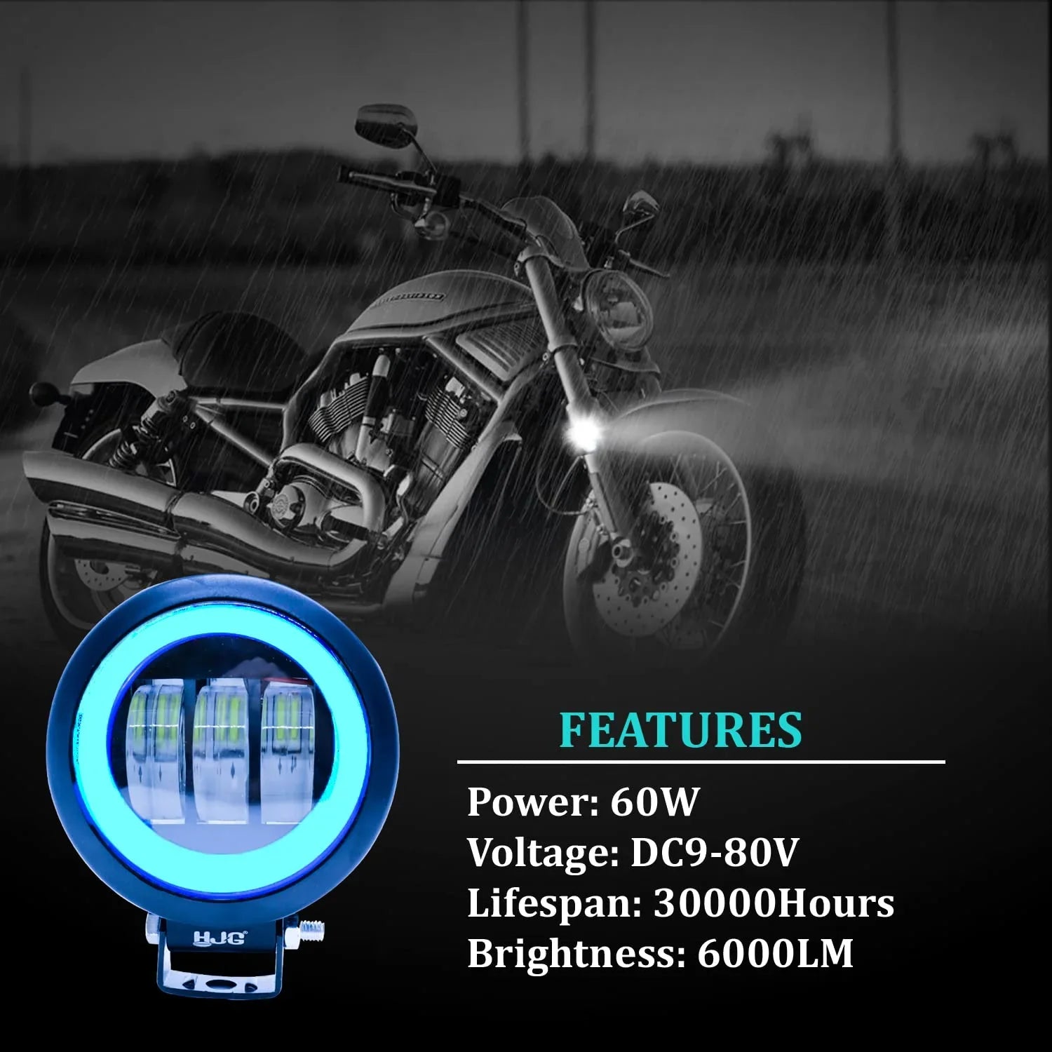HJG Harley Round Shape fog light 3 Led Blue DRL For bikes and cars.(Light Power: 60W Voltage: DC9-80V) - Biker.Store - www.biker.store