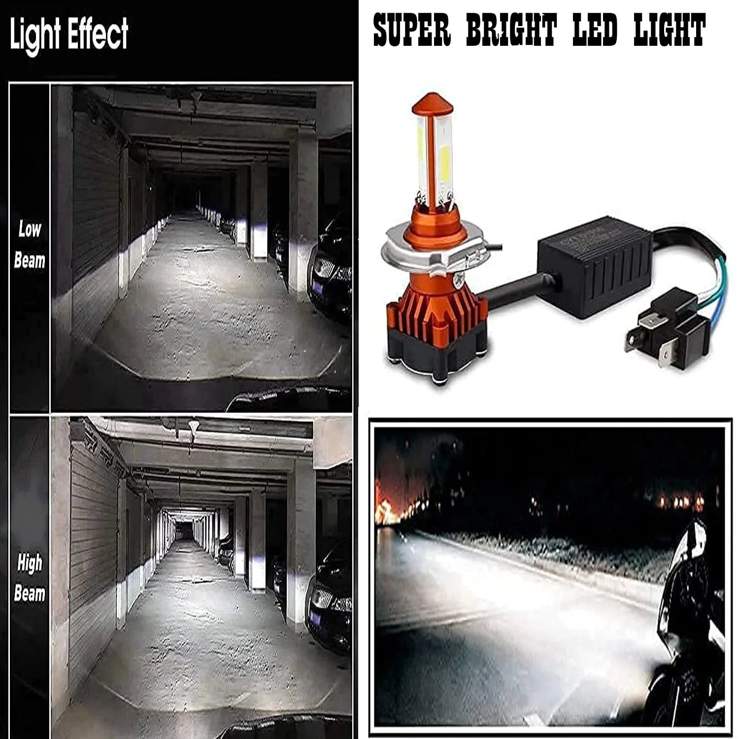 CYT ORIGINAL LED DC Power Headlight Bulb Universal For All Bikes, Motorcycle, Scooty (DC8V-48V, 40W) 3 Side H4 White LED Headlight with Cooling Fan Head lamp Conversion Kit - Type H4 - Biker.Store - www.biker.store