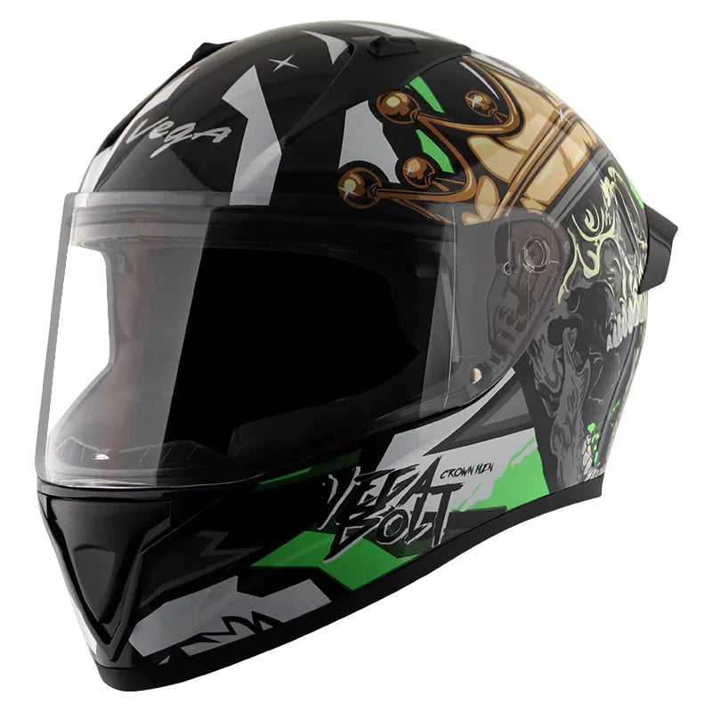 Vega Bolt Crown Men Black Neon Green Helmet - Biker.Store - www.biker.store