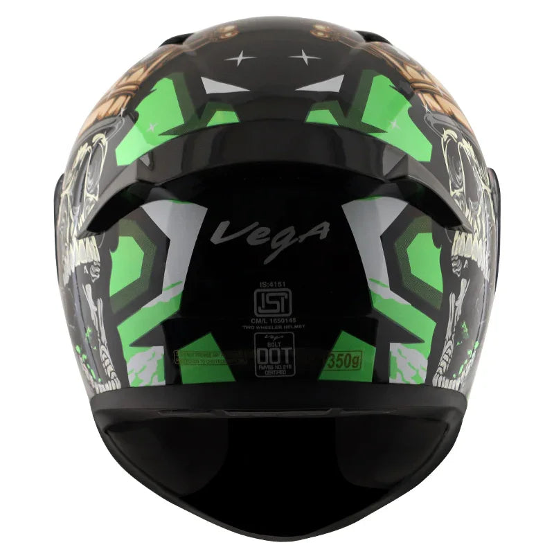 Vega Bolt Crown Men Black Neon Green Helmet - Biker.Store - www.biker.store