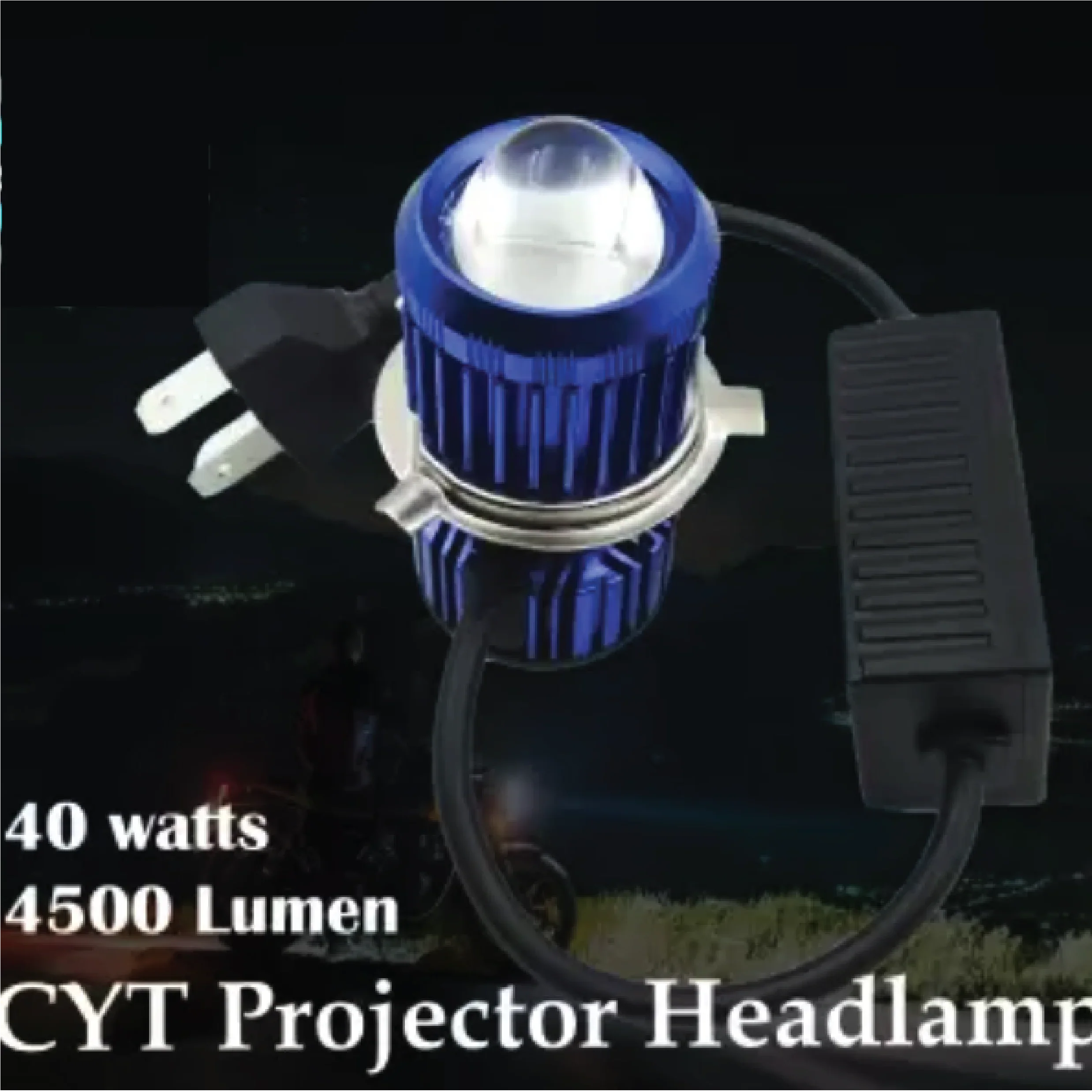 CYT ORIGINAL LED DC White/Yellow DUAL Power Headlight Bulb Universal For All Bikes, Motorcycle, Scooty (DC8V-48V, 40W) 3 Side H4 White/Yellow DUAL LED Headlight with Cooling Fan Head lamp Conversion Kit - Type H4, Blue Body - Biker.Store - www.biker.store