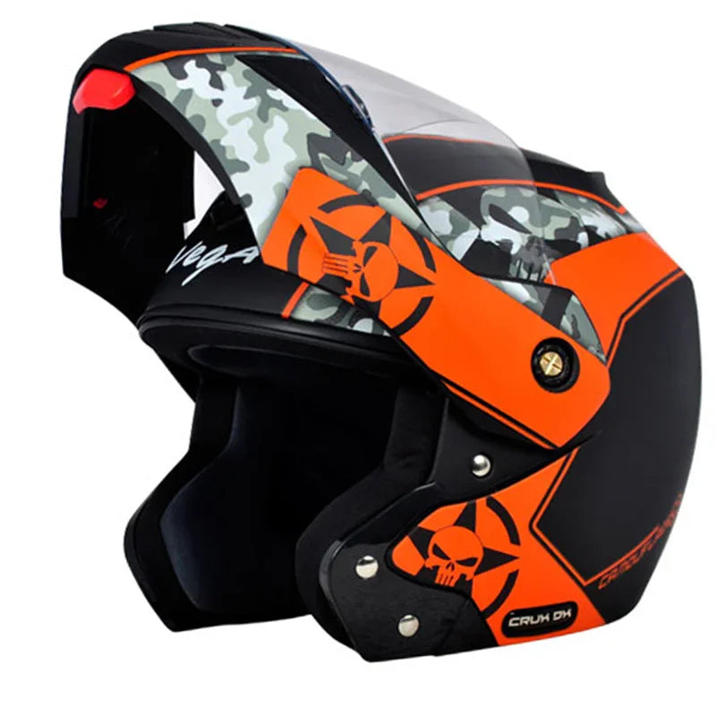 Vega Crux Dx Camouflage Dull Black Orange Helmet - Biker.Store - www.biker.store