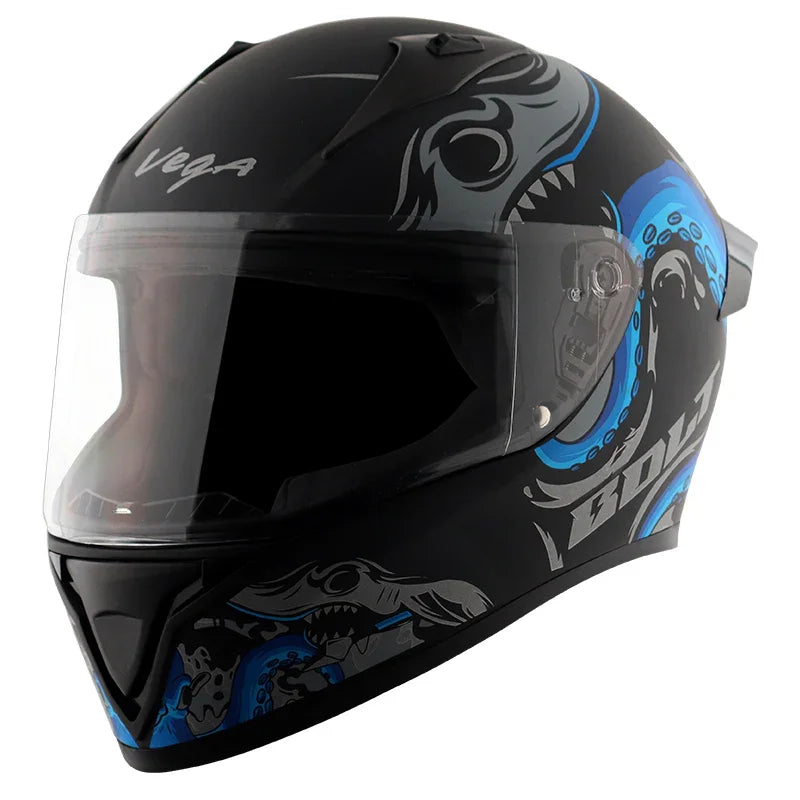 Vega Bolt Octopus Dull Black Blue Helmet - Biker.Store - www.biker.store