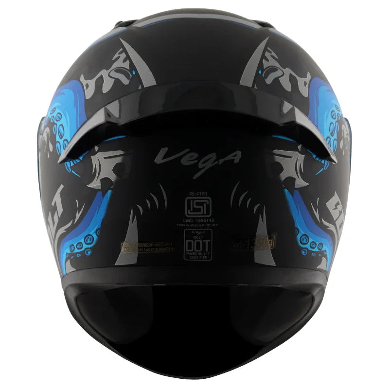 Vega Bolt Octopus Dull Black Blue Helmet - Biker.Store - www.biker.store