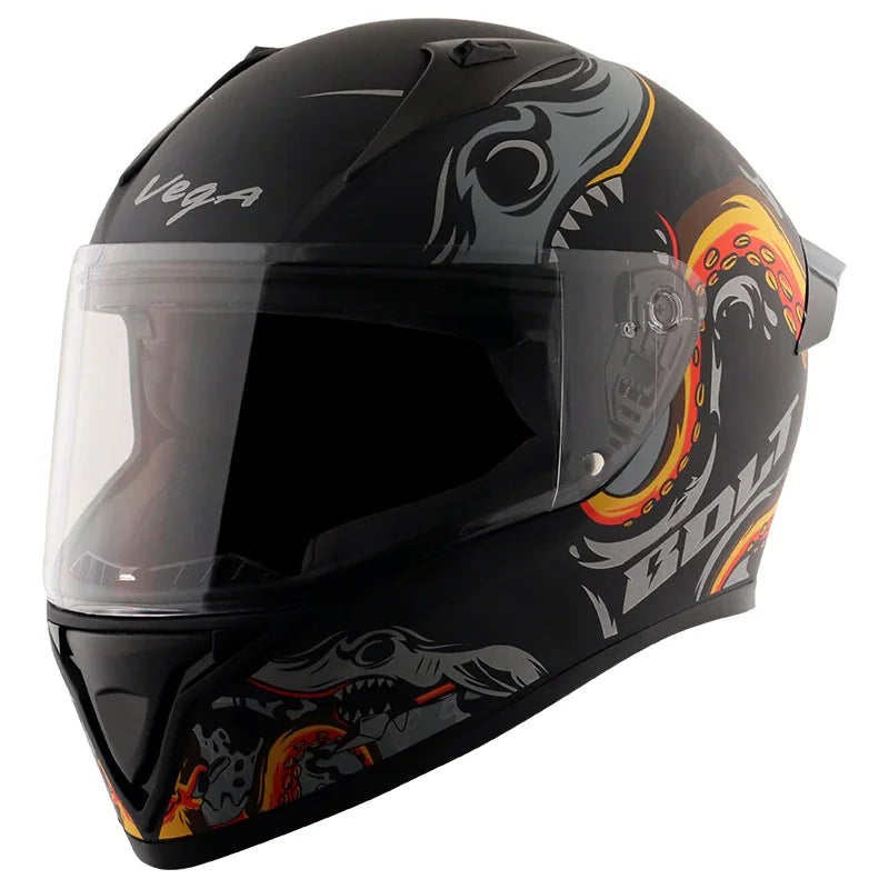 Vega Bolt Octopus Dull Black Orange Helmet - Biker.Store - www.biker.store