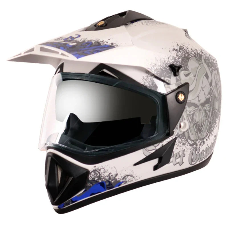 Vega Off Road D/V Gangster White Blue Helmet - Biker.Store - www.biker.store