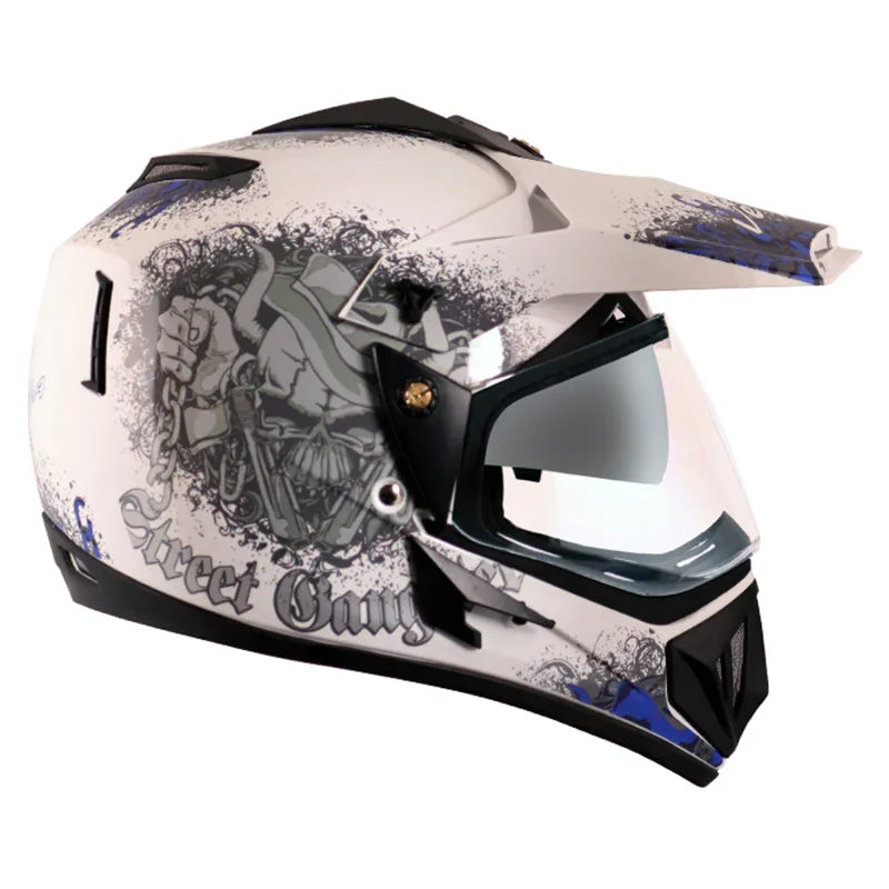 Vega Off Road D/V Gangster White Blue Helmet - Biker.Store - www.biker.store