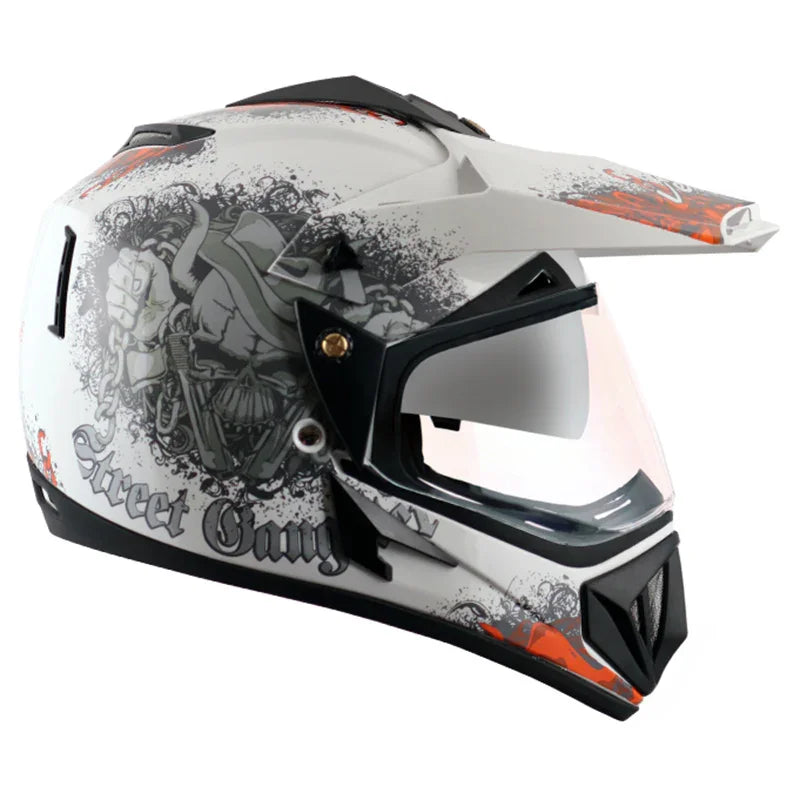 Vega Off Road D/V Gangster White Orange Helmet - Biker.Store - www.biker.store