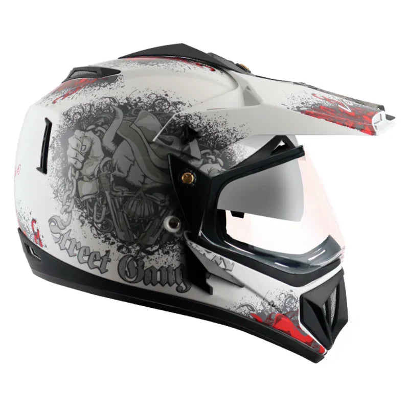 Vega Off Road D/V Gangster White Red Helmet - Biker.Store - www.biker.store