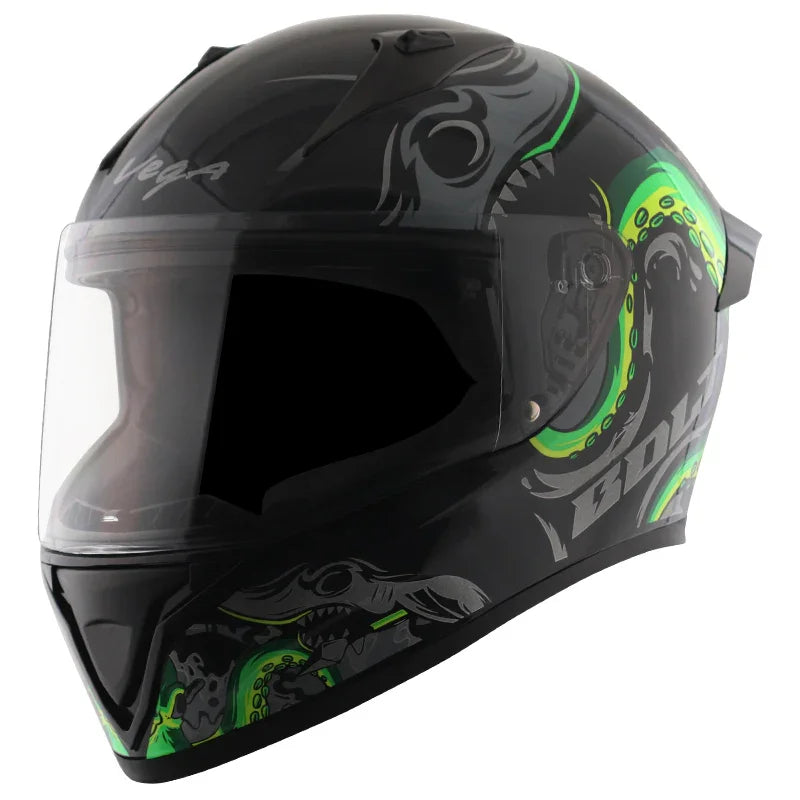 Vega Bolt Octopus Black Neon Green Helmet - Biker.Store - www.biker.store