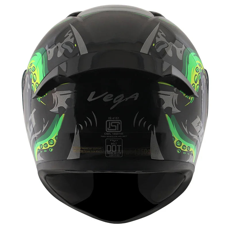 Vega Bolt Octopus Black Neon Green Helmet - Biker.Store - www.biker.store