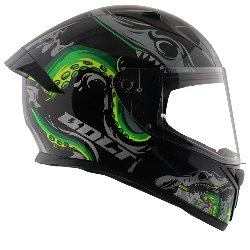 Vega Bolt Octopus Black Neon Green Helmet - Biker.Store - www.biker.store